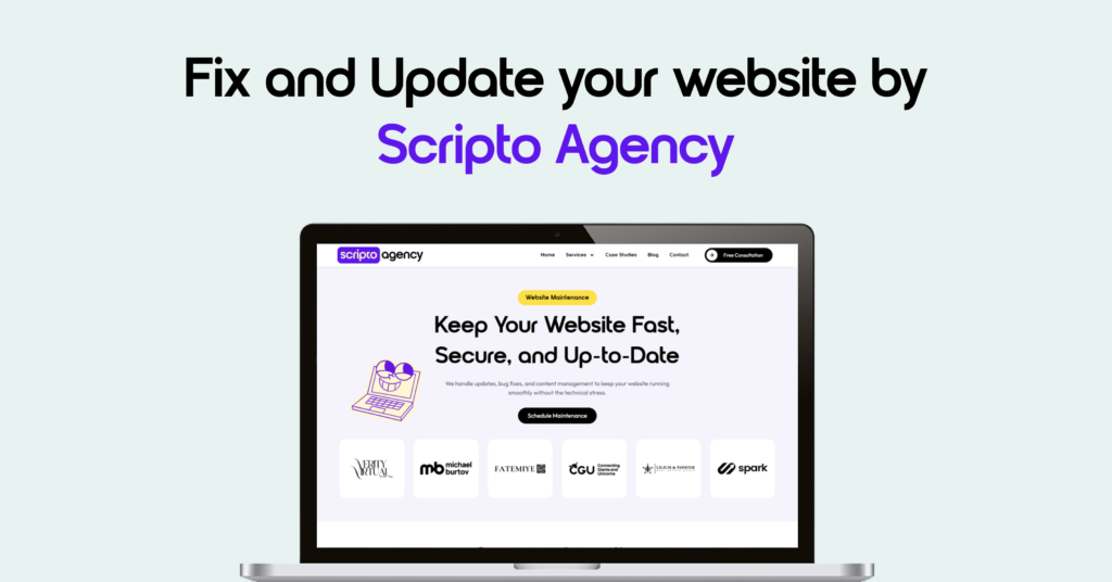 Professional website maintenance and fix process by Scripto Agency team.