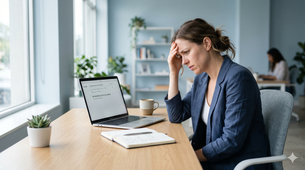 Small business owner frustrated that website is not showing on Google search results