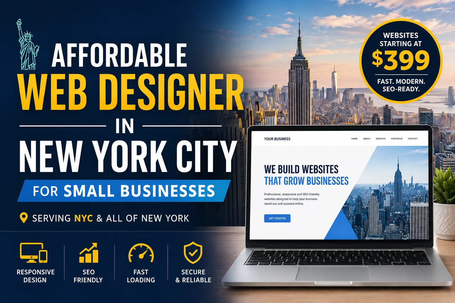 Affordable web designer in New York City creating fast, responsive and SEO-friendly websites for small businesses